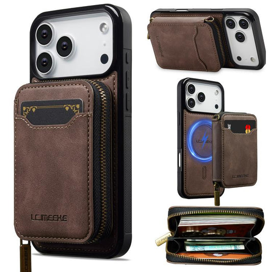 For iPhone 17 Pro LC.IMEEKE L6 Series Zipper Card Bag MagSafe Magnetic Phone Case(Coffee) by LC.IMEEKE