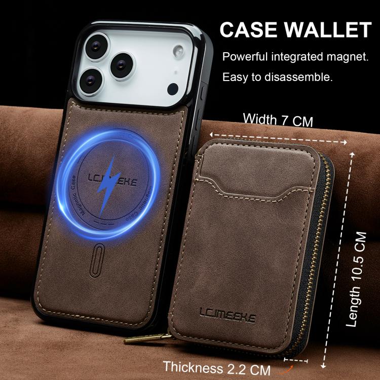 For iPhone 17 Pro LC.IMEEKE L6 Series Zipper Card Bag MagSafe Magnetic Phone Case(Coffee) by LC.IMEEKE
