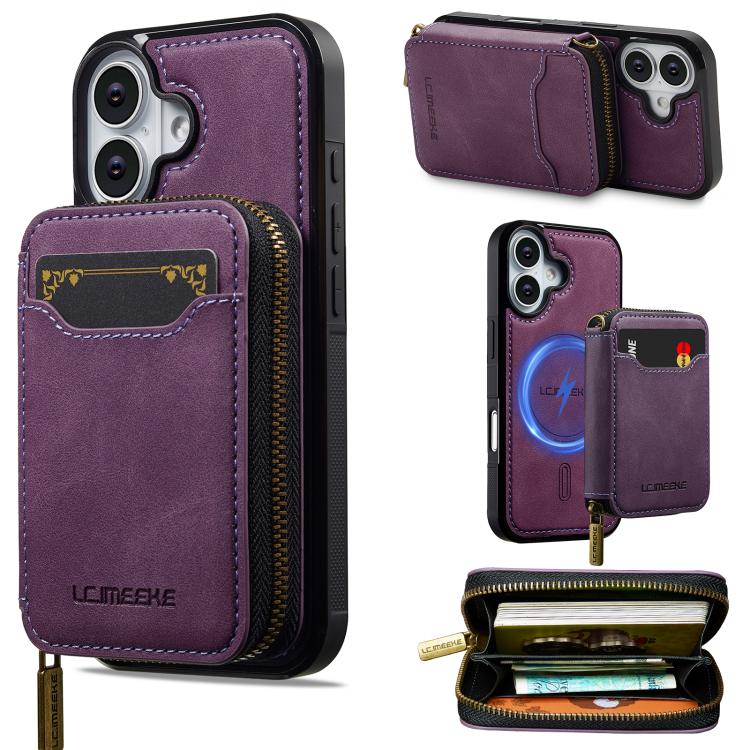 For iPhone 17 LC.IMEEKE L6 Series Zipper Card Bag MagSafe Magnetic Phone Case(Purple) by LC.IMEEKE