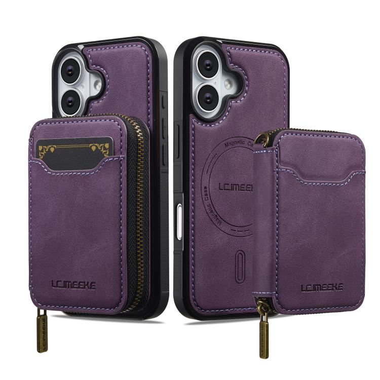 For iPhone 17 LC.IMEEKE L6 Series Zipper Card Bag MagSafe Magnetic Phone Case(Purple) by LC.IMEEKE