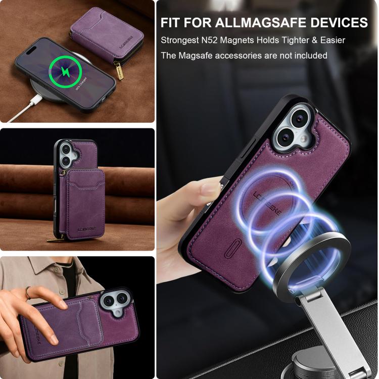 For iPhone 17 LC.IMEEKE L6 Series Zipper Card Bag MagSafe Magnetic Phone Case(Purple) by LC.IMEEKE