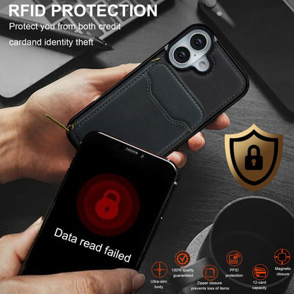 For iPhone 17 LC.IMEEKE L6 Series Zipper Card Bag MagSafe Magnetic Phone Case(Black) by LC.IMEEKE