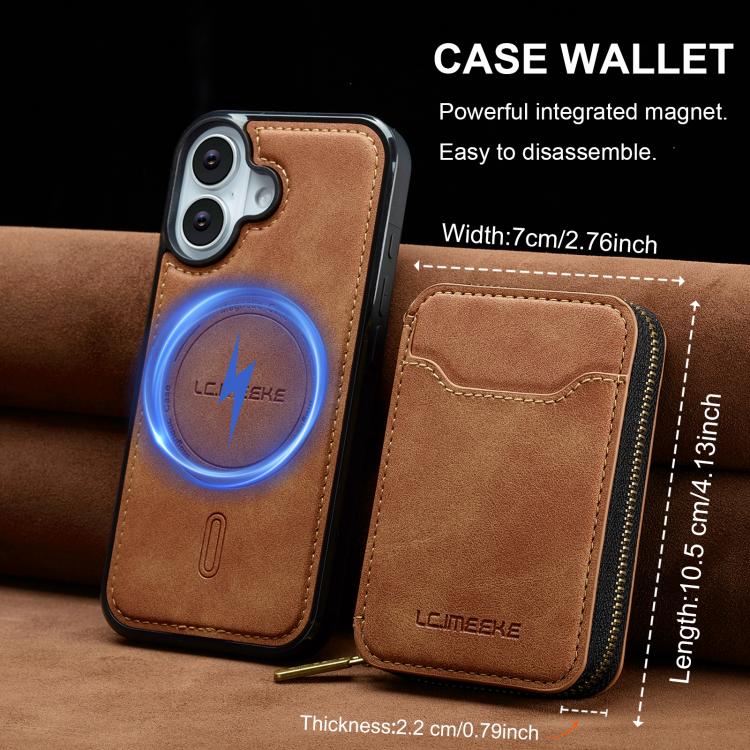 For iPhone 17 LC.IMEEKE L6 Series Zipper Card Bag MagSafe Magnetic Phone Case(Brown) by LC.IMEEKE