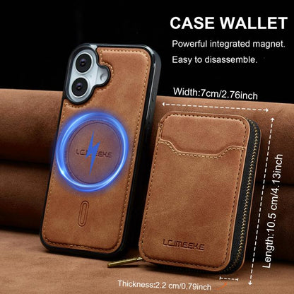 For iPhone 17 LC.IMEEKE L6 Series Zipper Card Bag MagSafe Magnetic Phone Case(Brown) by LC.IMEEKE