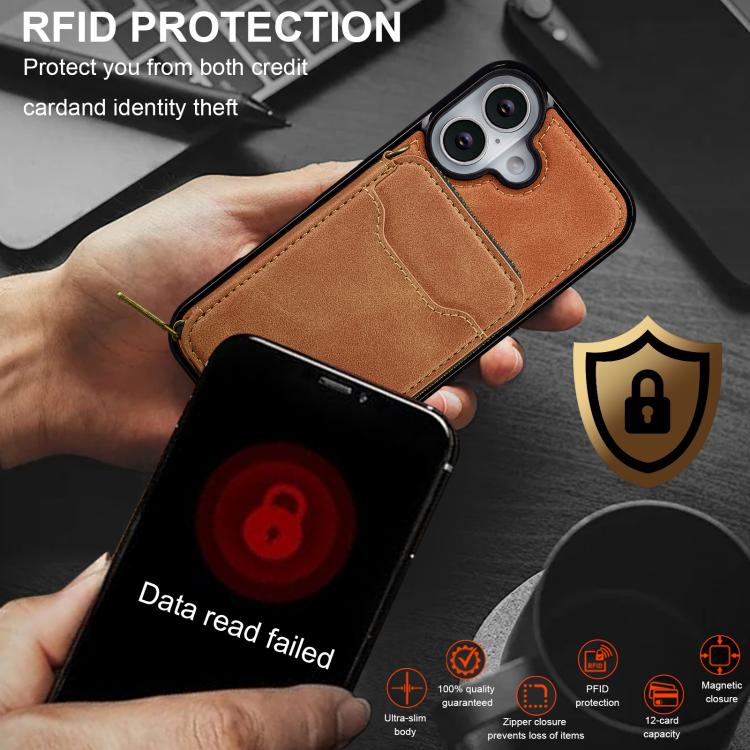 For iPhone 17 LC.IMEEKE L6 Series Zipper Card Bag MagSafe Magnetic Phone Case(Brown) by LC.IMEEKE