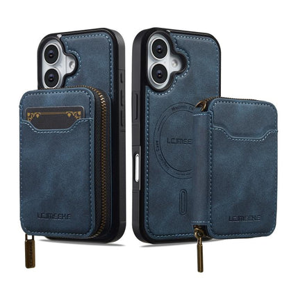 For iPhone 17 LC.IMEEKE L6 Series Zipper Card Bag MagSafe Magnetic Phone Case(Blue) by LC.IMEEKE
