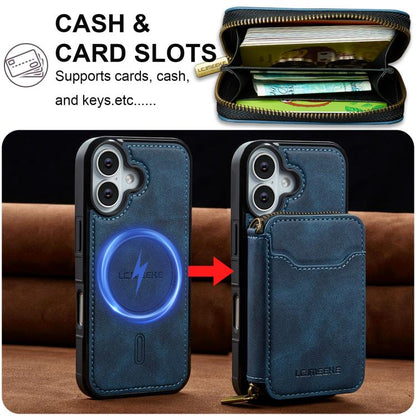 For iPhone 17 LC.IMEEKE L6 Series Zipper Card Bag MagSafe Magnetic Phone Case(Blue) by LC.IMEEKE