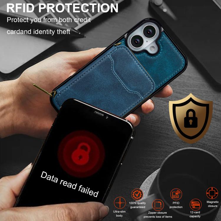 For iPhone 17 LC.IMEEKE L6 Series Zipper Card Bag MagSafe Magnetic Phone Case(Blue) by LC.IMEEKE