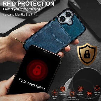 For iPhone 17 LC.IMEEKE L6 Series Zipper Card Bag MagSafe Magnetic Phone Case(Blue) by LC.IMEEKE