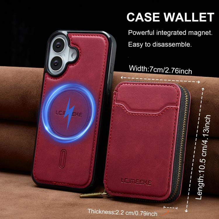 For iPhone 17 LC.IMEEKE L6 Series Zipper Card Bag MagSafe Magnetic Phone Case(Red) by LC.IMEEKE