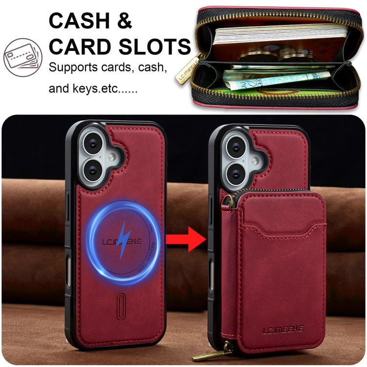 For iPhone 17 LC.IMEEKE L6 Series Zipper Card Bag MagSafe Magnetic Phone Case(Red) by LC.IMEEKE