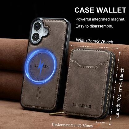 For iPhone 17 LC.IMEEKE L6 Series Zipper Card Bag MagSafe Magnetic Phone Case(Coffee) by LC.IMEEKE