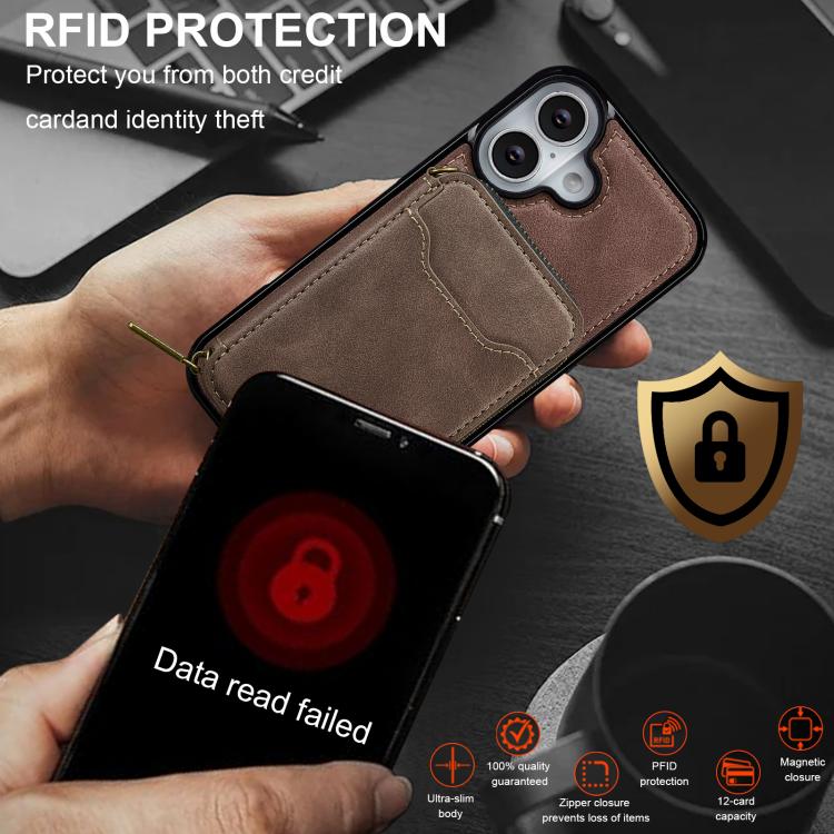 For iPhone 17 LC.IMEEKE L6 Series Zipper Card Bag MagSafe Magnetic Phone Case(Coffee) by LC.IMEEKE