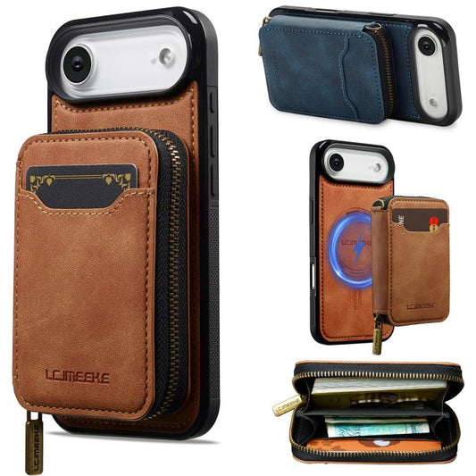 For iPhone Air LC.IMEEKE L6 Series Zipper Card Bag MagSafe Magnetic Phone Case(Brown) by LC.IMEEKE
