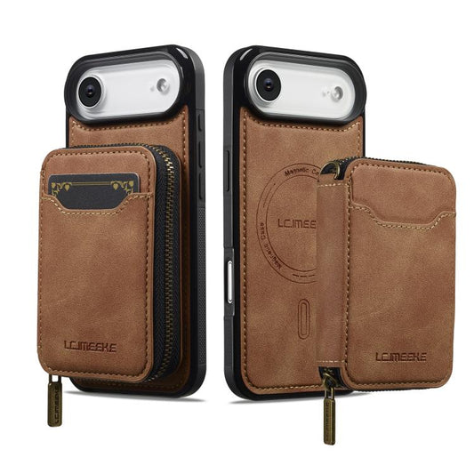 For iPhone Air LC.IMEEKE L6 Series Zipper Card Bag MagSafe Magnetic Phone Case(Brown) by LC.IMEEKE
