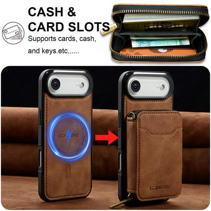 For iPhone Air LC.IMEEKE L6 Series Zipper Card Bag MagSafe Magnetic Phone Case(Brown) by LC.IMEEKE