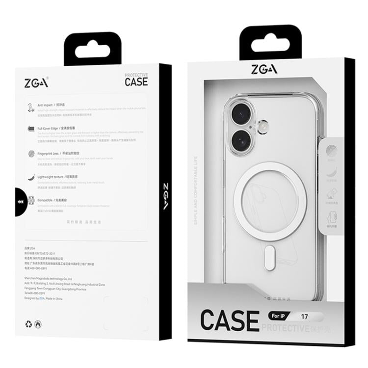 For iPhone 17 Pro Max ZGA Magsafe Metal AI Buttons Clear PC Hybrid TPU Phone Case(Transparent) by ZGA