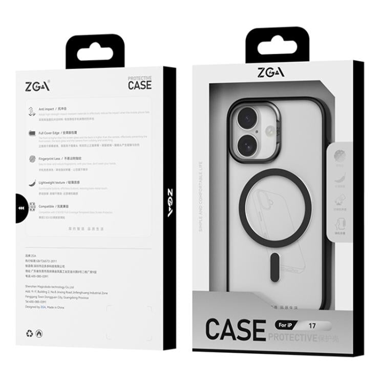 For iPhone 17 ZGA Matte Clear Magsafe PC Hybrid TPU Phone Case(Black) by ZGA
