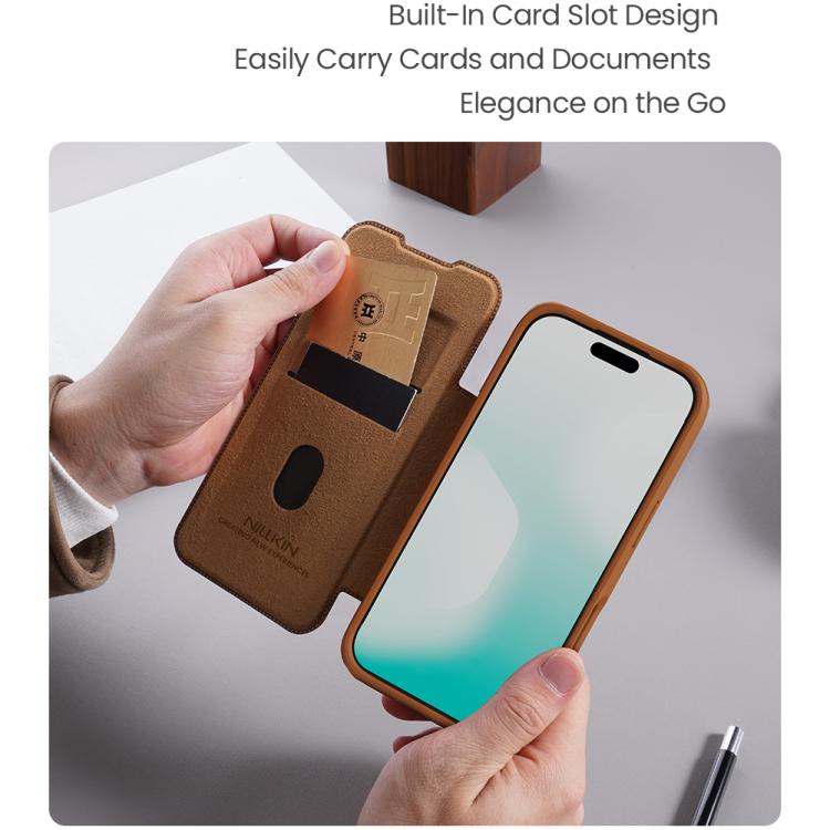 For iPhone 17 NILLKIN QIN Series Pro Sliding Camera Cover Design Leather Phone Case(Brown) by NILLKIN