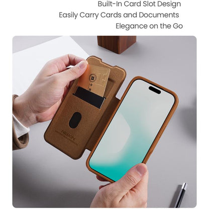 For iPhone 17 NILLKIN QIN Series Pro Sliding Camera Cover Design Leather Phone Case(Brown) by NILLKIN