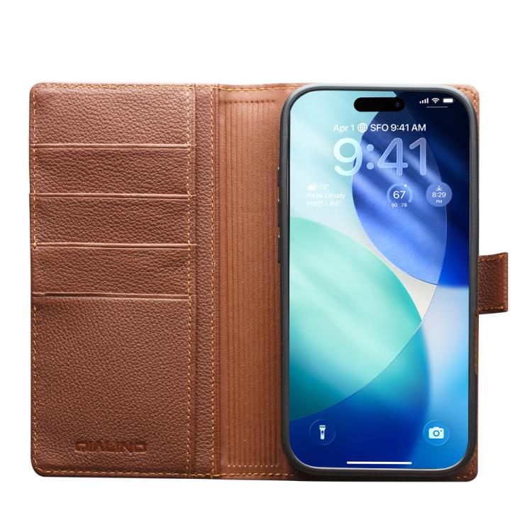 For iPhone 17 Pro QIALINO Classics 3rd Genuine Leather Phone Case(Brown) by QIALINO