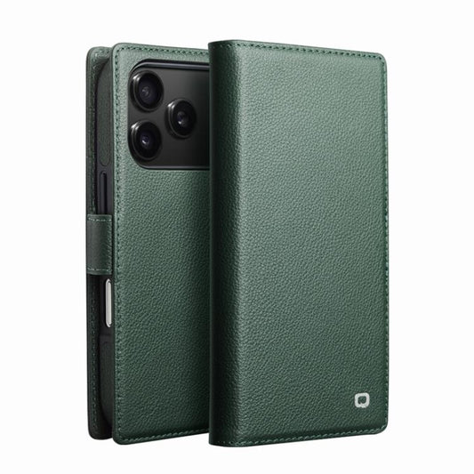 For iPhone 17 Pro Max QIALINO Classics 3rd Genuine Leather Phone Case(Cyan) by QIALINO