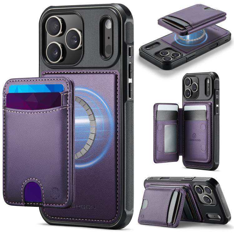 For iPhone 17 Pro Max JEEHOOD J10 Flip Card Bag MagSafe Split RFID Leather Phone Case(Purple) by JEEHOOD