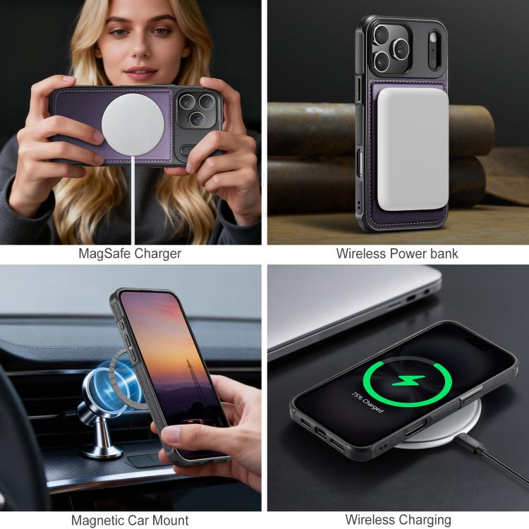 For iPhone 17 Pro Max JEEHOOD J10 Flip Card Bag MagSafe Split RFID Leather Phone Case(Purple) by JEEHOOD