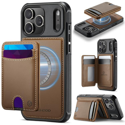 For iPhone 17 Pro Max JEEHOOD J10 Flip Card Bag MagSafe Split RFID Leather Phone Case(Brown) by JEEHOOD