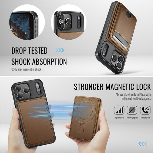 For iPhone 17 Pro Max JEEHOOD J10 Flip Card Bag MagSafe Split RFID Leather Phone Case(Brown) by JEEHOOD