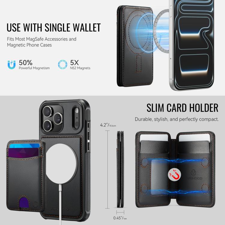For iPhone 17 Pro Max JEEHOOD J10 Flip Card Bag MagSafe Split RFID Leather Phone Case(Black) by JEEHOOD