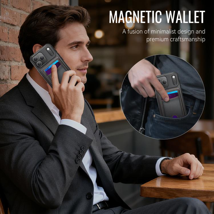 For iPhone 17 Pro Max JEEHOOD J10 Flip Card Bag MagSafe Split RFID Leather Phone Case(Black) by JEEHOOD