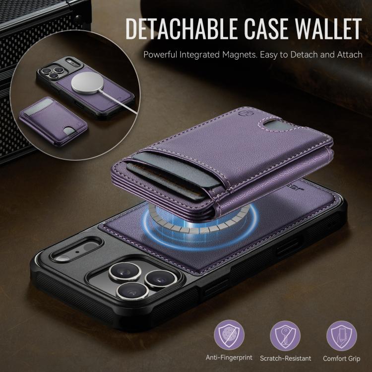 For iPhone 17 Pro JEEHOOD J10 Flip Card Bag MagSafe Split RFID Leather Phone Case(Purple) by JEEHOOD