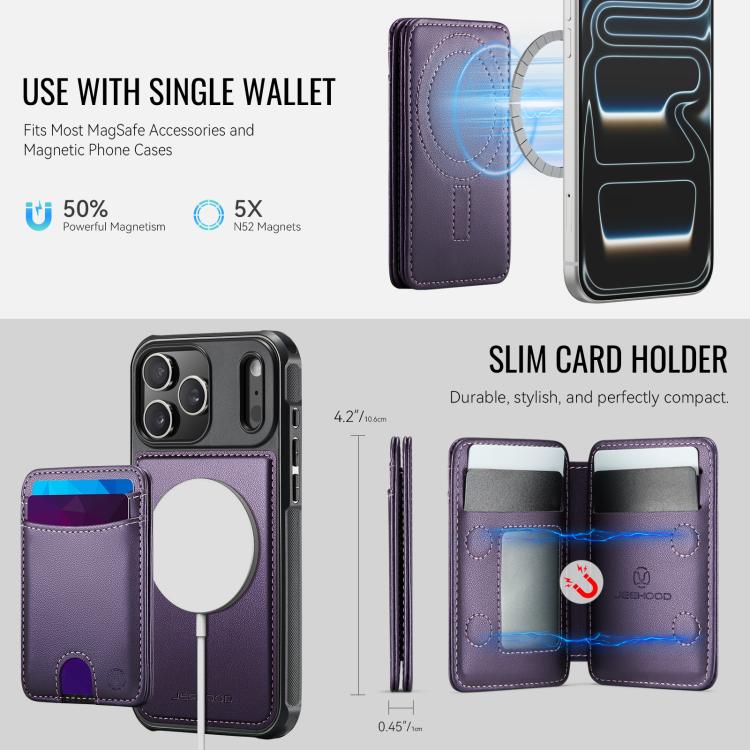 For iPhone 17 Pro JEEHOOD J10 Flip Card Bag MagSafe Split RFID Leather Phone Case(Purple) by JEEHOOD