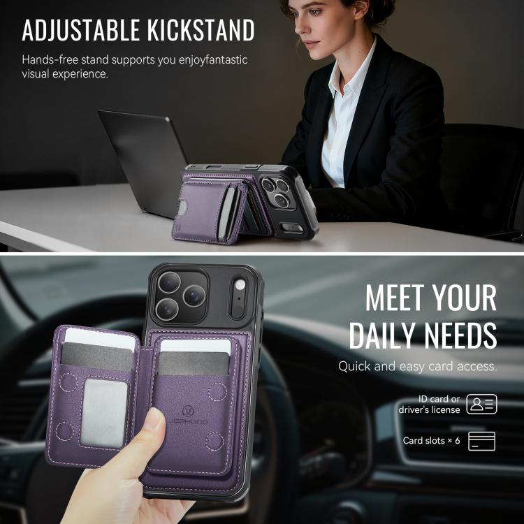 For iPhone 17 Pro JEEHOOD J10 Flip Card Bag MagSafe Split RFID Leather Phone Case(Purple) by JEEHOOD