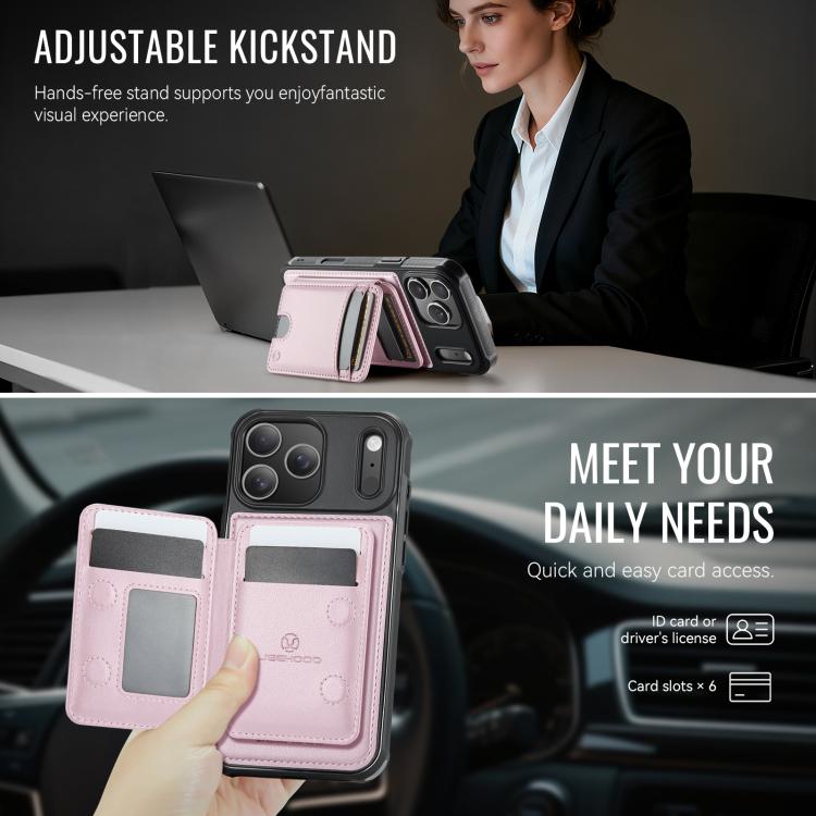 For iPhone 17 Pro JEEHOOD J10 Flip Card Bag MagSafe Split RFID Leather Phone Case(Pink) by JEEHOOD