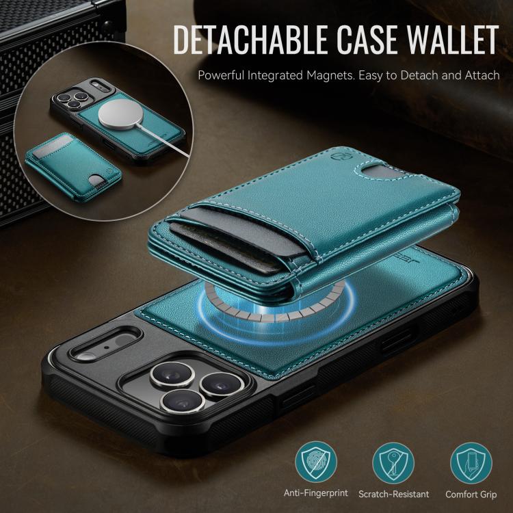 For iPhone 17 Pro JEEHOOD J10 Flip Card Bag MagSafe Split RFID Leather Phone Case(Green) by JEEHOOD