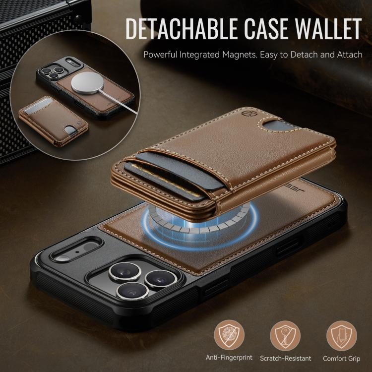 For iPhone 17 Pro JEEHOOD J10 Flip Card Bag MagSafe Split RFID Leather Phone Case(Brown) by JEEHOOD