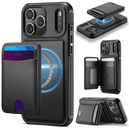 For iPhone 17 Pro JEEHOOD J10 Flip Card Bag MagSafe Split RFID Leather Phone Case(Black) by JEEHOOD