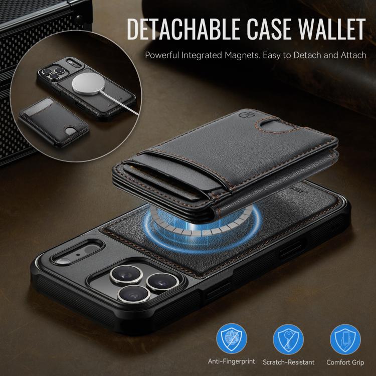 For iPhone 17 Pro JEEHOOD J10 Flip Card Bag MagSafe Split RFID Leather Phone Case(Black) by JEEHOOD