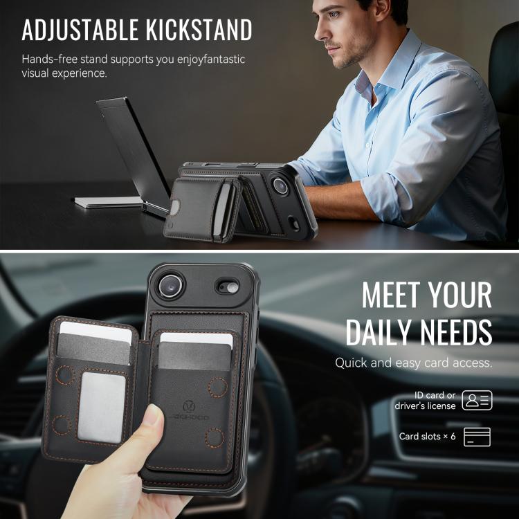 For iPhone Air JEEHOOD J10 Flip Card Bag MagSafe Split RFID Leather Phone Case(Black) by JEEHOOD