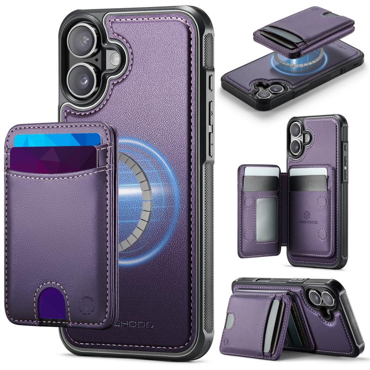 For iPhone 17 JEEHOOD J10 Flip Card Bag MagSafe Split RFID Leather Phone Case(Purple) by JEEHOOD