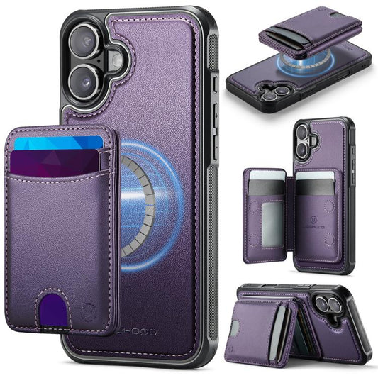 For iPhone 17 JEEHOOD J10 Flip Card Bag MagSafe Split RFID Leather Phone Case(Purple) by JEEHOOD
