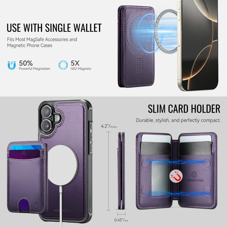 For iPhone 17 JEEHOOD J10 Flip Card Bag MagSafe Split RFID Leather Phone Case(Purple) by JEEHOOD
