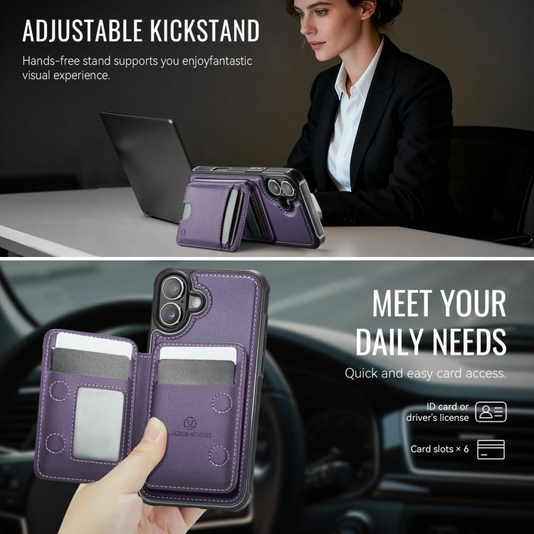 For iPhone 17 JEEHOOD J10 Flip Card Bag MagSafe Split RFID Leather Phone Case(Purple) by JEEHOOD
