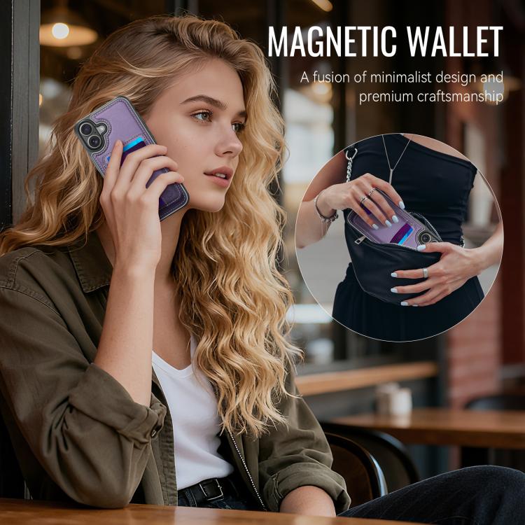 For iPhone 17 JEEHOOD J10 Flip Card Bag MagSafe Split RFID Leather Phone Case(Purple) by JEEHOOD