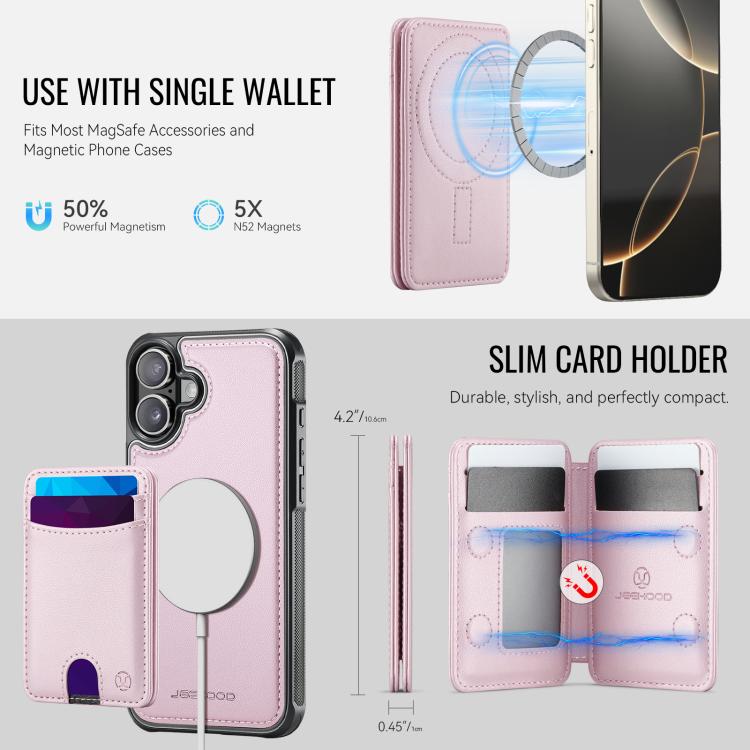 For iPhone 17 JEEHOOD J10 Flip Card Bag MagSafe Split RFID Leather Phone Case(Pink) by JEEHOOD