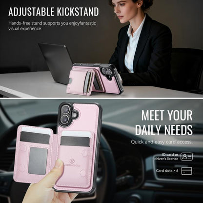 For iPhone 17 JEEHOOD J10 Flip Card Bag MagSafe Split RFID Leather Phone Case(Pink) by JEEHOOD