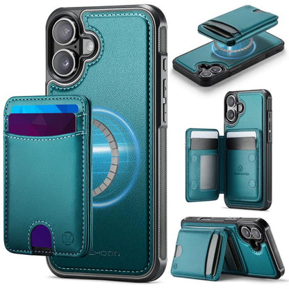 For iPhone 17 JEEHOOD J10 Flip Card Bag MagSafe Split RFID Leather Phone Case(Green) by JEEHOOD