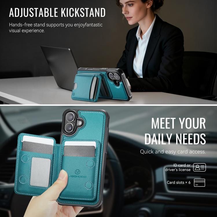 For iPhone 17 JEEHOOD J10 Flip Card Bag MagSafe Split RFID Leather Phone Case(Green) by JEEHOOD